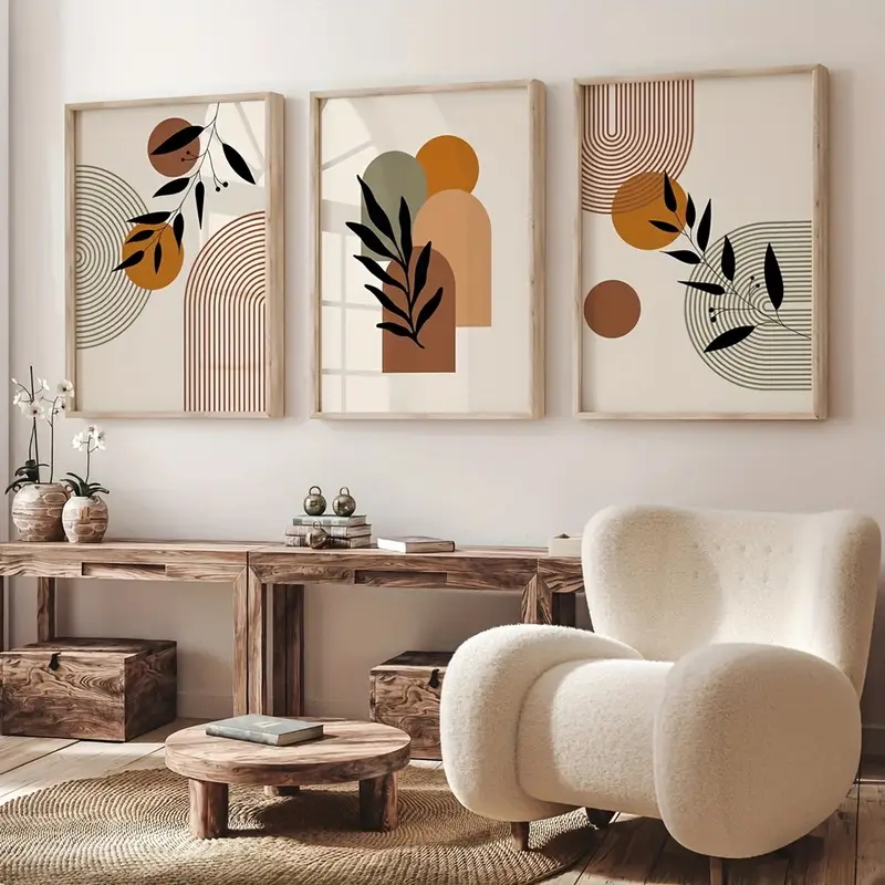 Abstract Canvas Set - 3 Pósters Abstractos Geométricos de Plantas